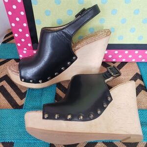 Sam Edelman Shoes Women's Size 6.5 Black Camilla Wedge Open Toe Sandals Y2K